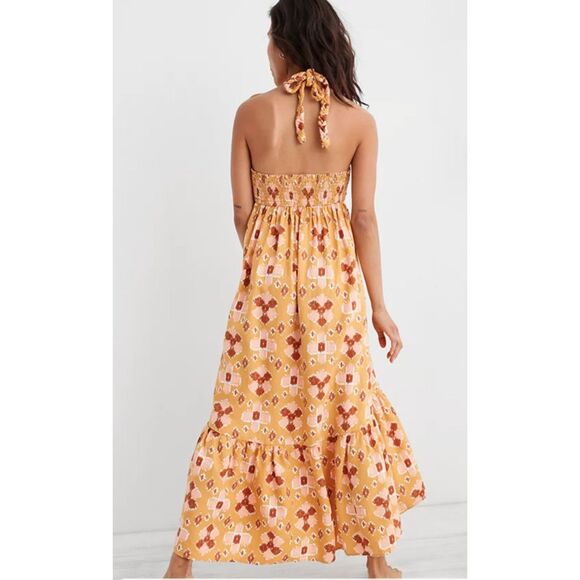 Aerie Orange Printed Maxi Dress Size Large - Picture 3 of 7